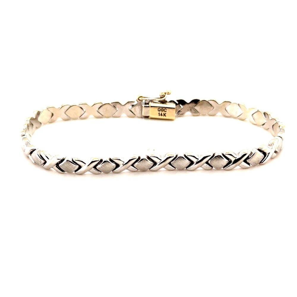 14k White Gold X and O Hugs and Kisses Link Bracelet 7 Inch 8.1g 4mm